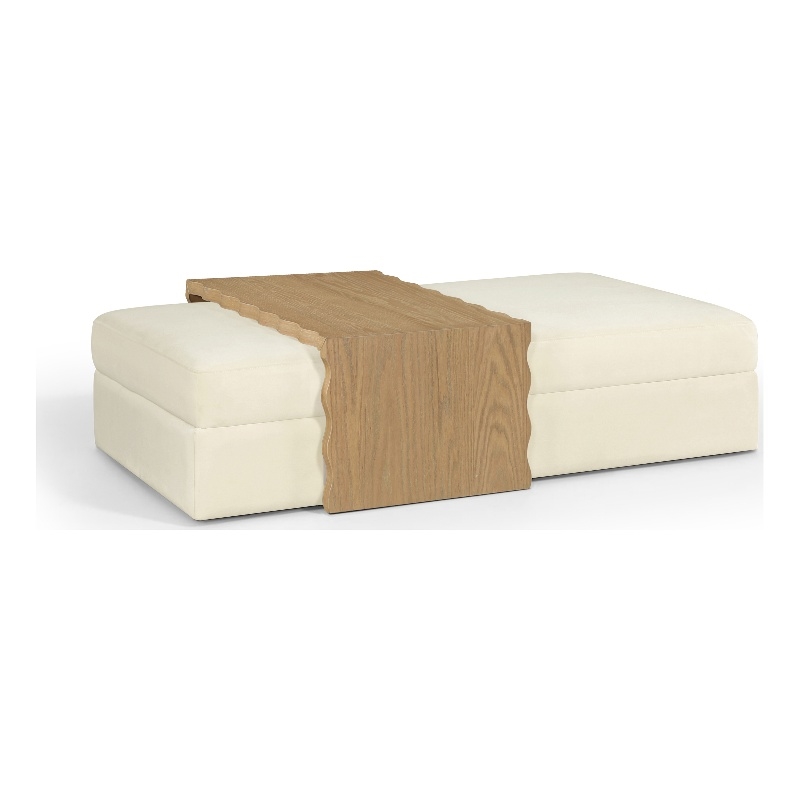 Meridian Furniture Woodra Cream Velvet Upholstered Coffee Table/Ottoman