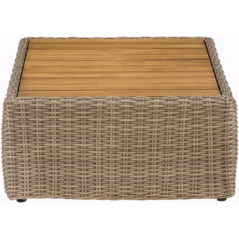 Meridian Furniture Seacrest Natural Teak Wood And Wicker Patio Coffee Table