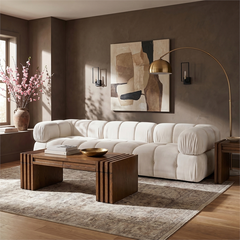 Meridian Furniture Orin Cream Velvet Performance Fabric 3 pc. Modular Sofa