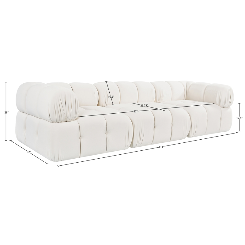 Meridian Furniture Orin Cream Velvet Performance Fabric 3 pc. Modular Sofa