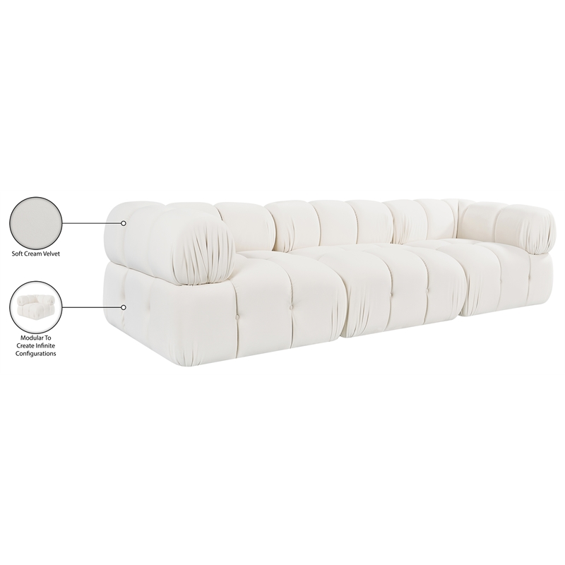 Meridian Furniture Orin Cream Velvet Performance Fabric 3 pc. Modular Sofa
