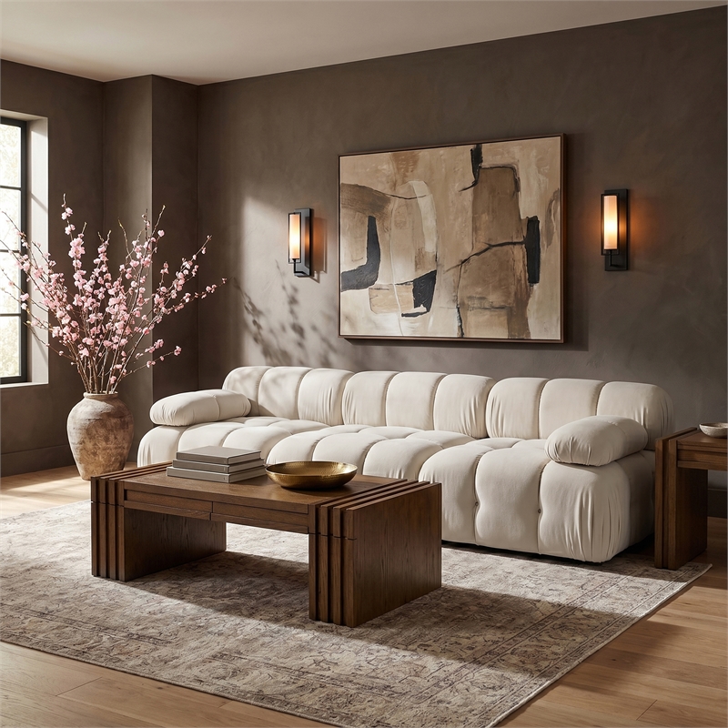Meridian Furniture Orin Cream Velvet Performance Fabric 3 pc. Modular Sofa