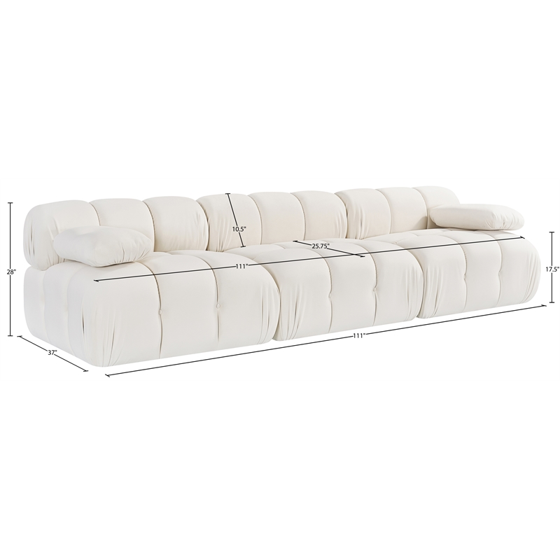Meridian Furniture Orin Cream Velvet Performance Fabric 3 pc. Modular Sofa