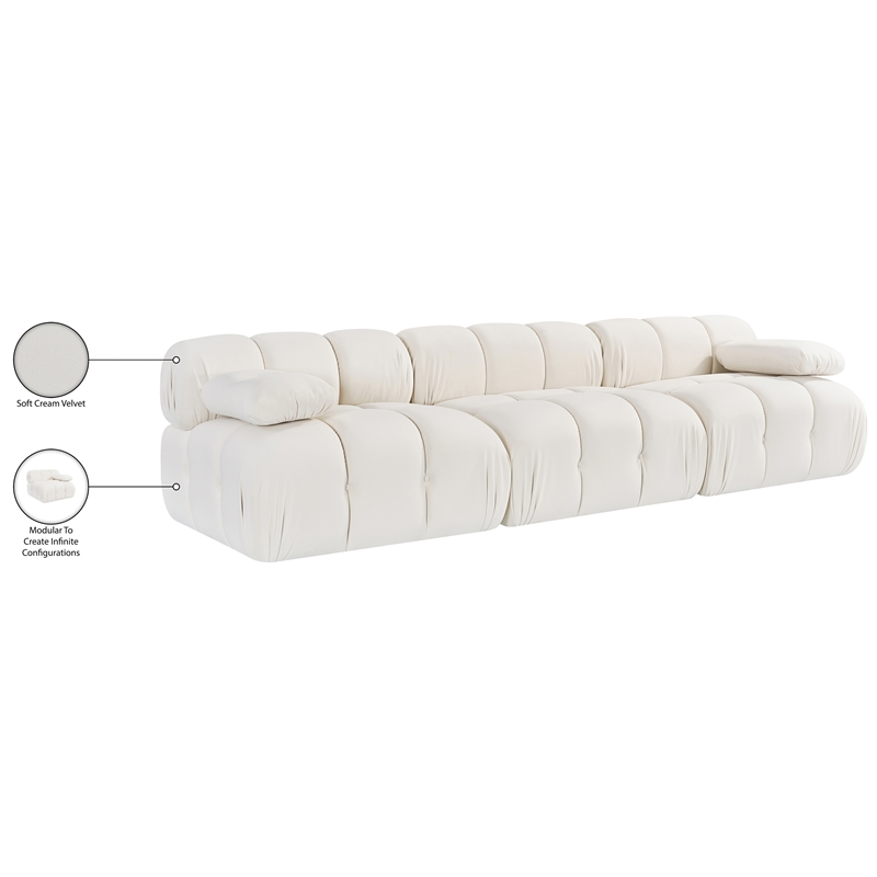 Meridian Furniture Orin Cream Velvet Performance Fabric 3 pc. Modular Sofa