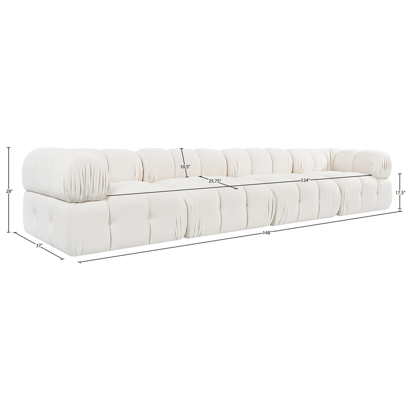 Meridian Furniture Orin Cream Velvet Performance Fabric 4 pc. Modular Sofa