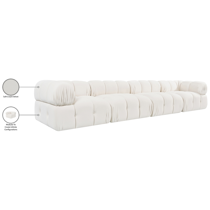 Meridian Furniture Orin Cream Velvet Performance Fabric 4 pc. Modular Sofa