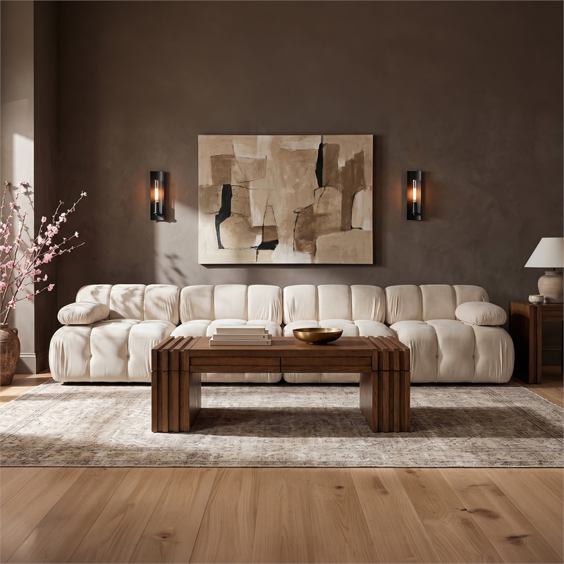 Meridian Furniture Orin Cream Velvet Performance Fabric 4 pc. Modular Sofa