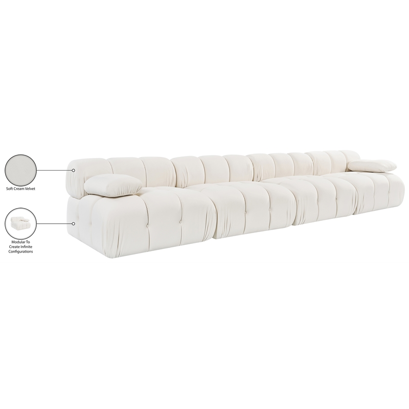 Meridian Furniture Orin Cream Velvet Performance Fabric 4 pc. Modular Sofa