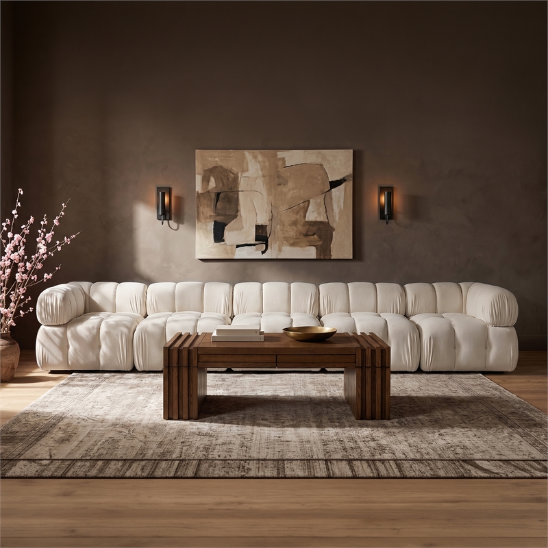 Meridian Furniture Orin Cream Velvet Performance Fabric 5 pc. Modular Sofa