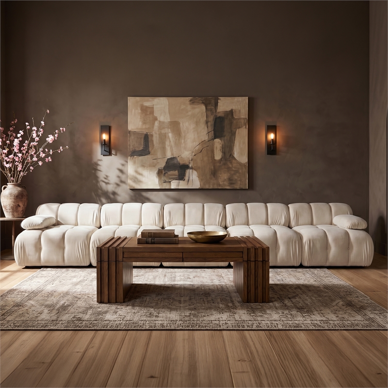 Meridian Furniture Orin Cream Velvet Performance Fabric 5 pc. Modular Sofa
