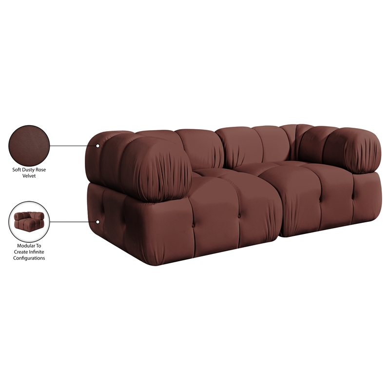 Meridian Furniture Orin Rose Velvet Performance Fabric 2 pc. Modular Sofa