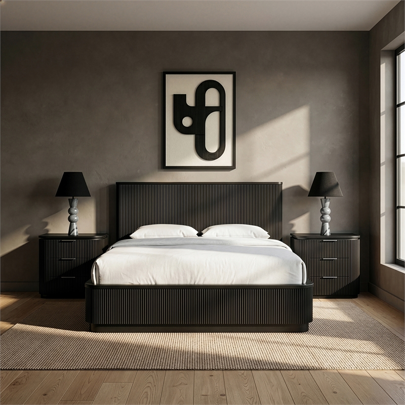 Meridian Furniture Astrid Black Solid Wood And Oak Veneer Queen Bed