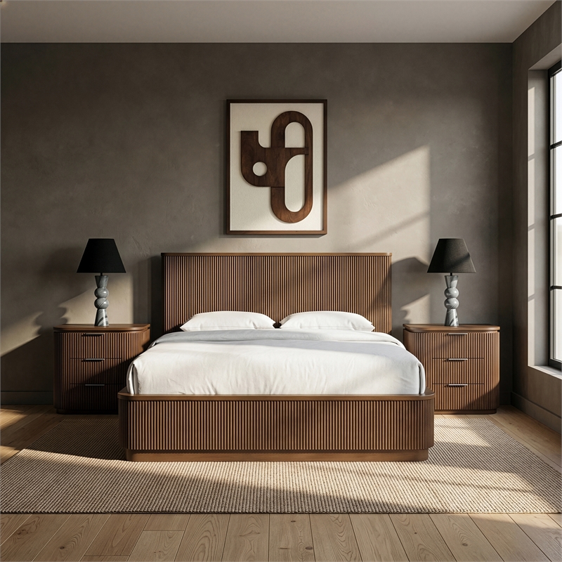 Meridian Furniture Astrid Brown Solid Wood And Oak Veneer Queen Bed