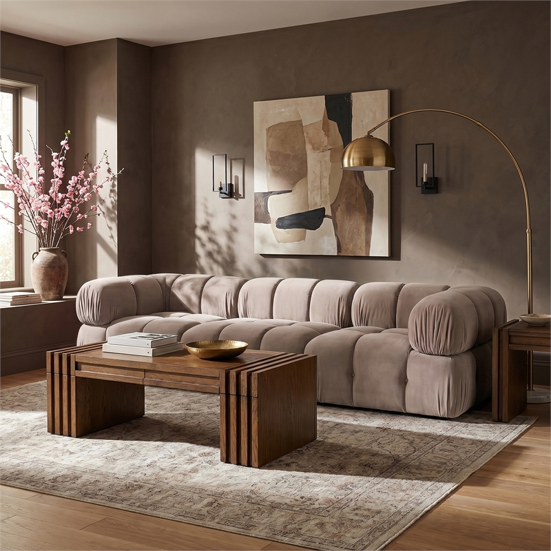 Meridian Furniture Orin Beige Velvet Performance Fabric 3 pc. Modular Sofa