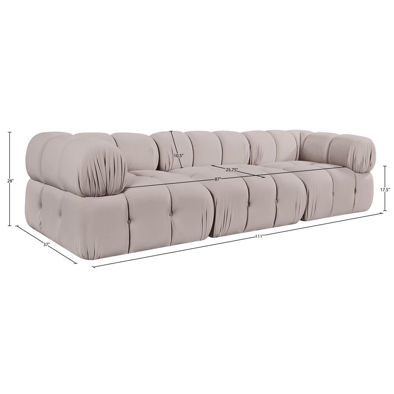 Meridian Furniture Orin Beige Velvet Performance Fabric 3 pc. Modular Sofa