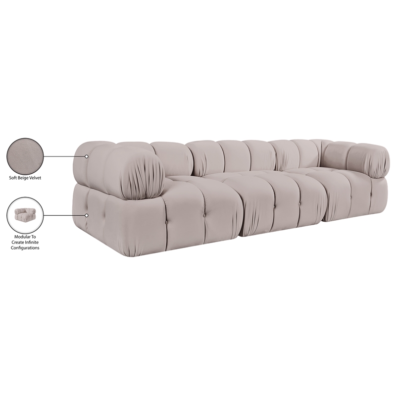 Meridian Furniture Orin Beige Velvet Performance Fabric 3 pc. Modular Sofa