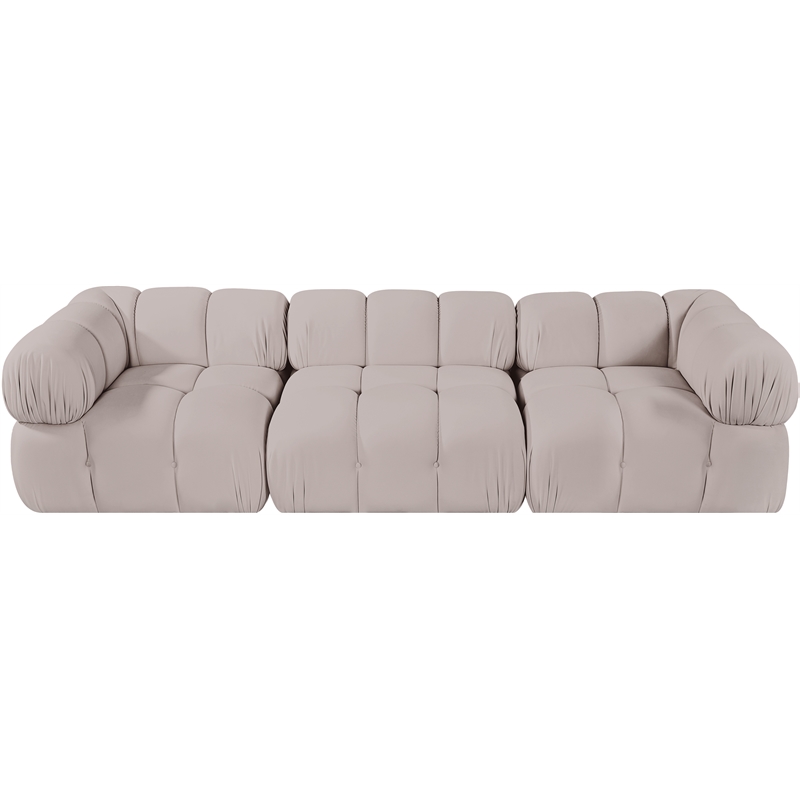 Meridian Furniture Orin Beige Velvet Performance Fabric 3 pc. Modular Sofa