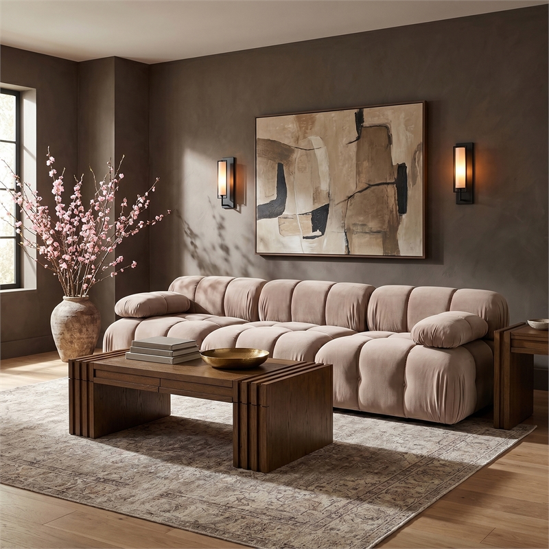 Meridian Furniture Orin Beige Velvet Performance Fabric 3 pc. Modular Sofa