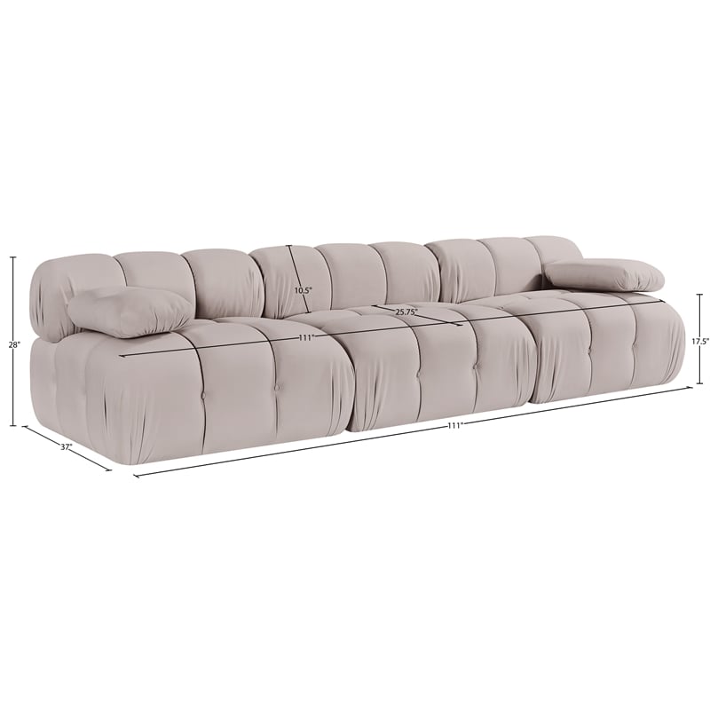 Meridian Furniture Orin Beige Velvet Performance Fabric 3 pc. Modular Sofa