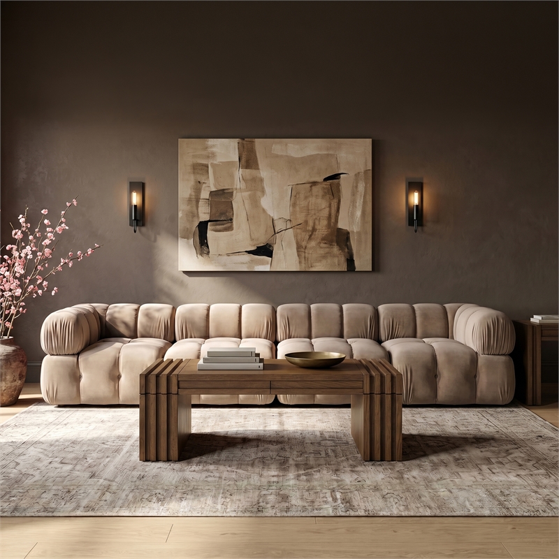 Meridian Furniture Orin Beige Velvet Performance Fabric 4 pc. Modular Sofa