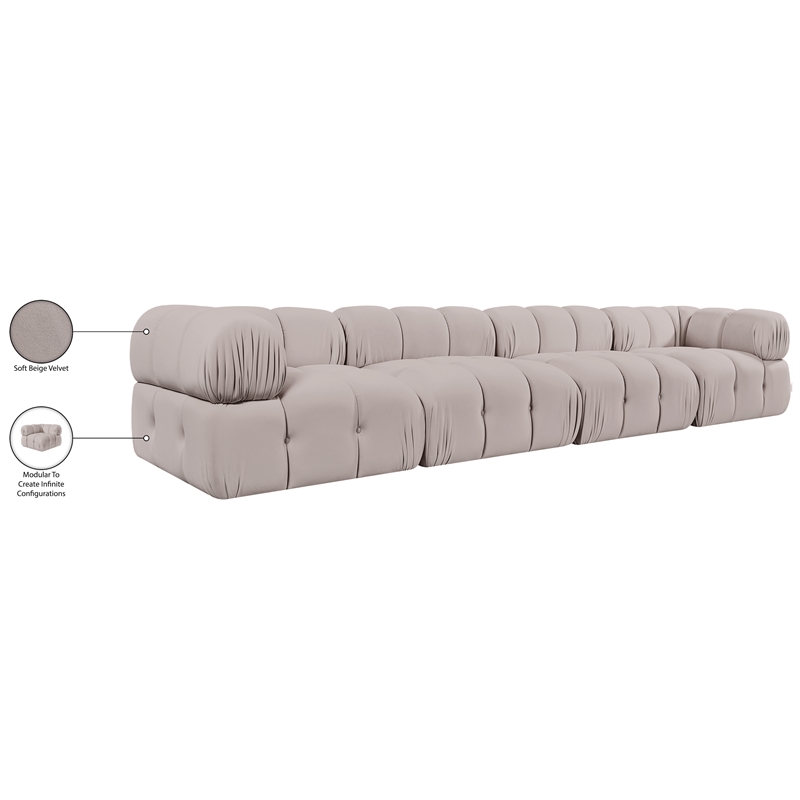 Meridian Furniture Orin Beige Velvet Performance Fabric 4 pc. Modular Sofa