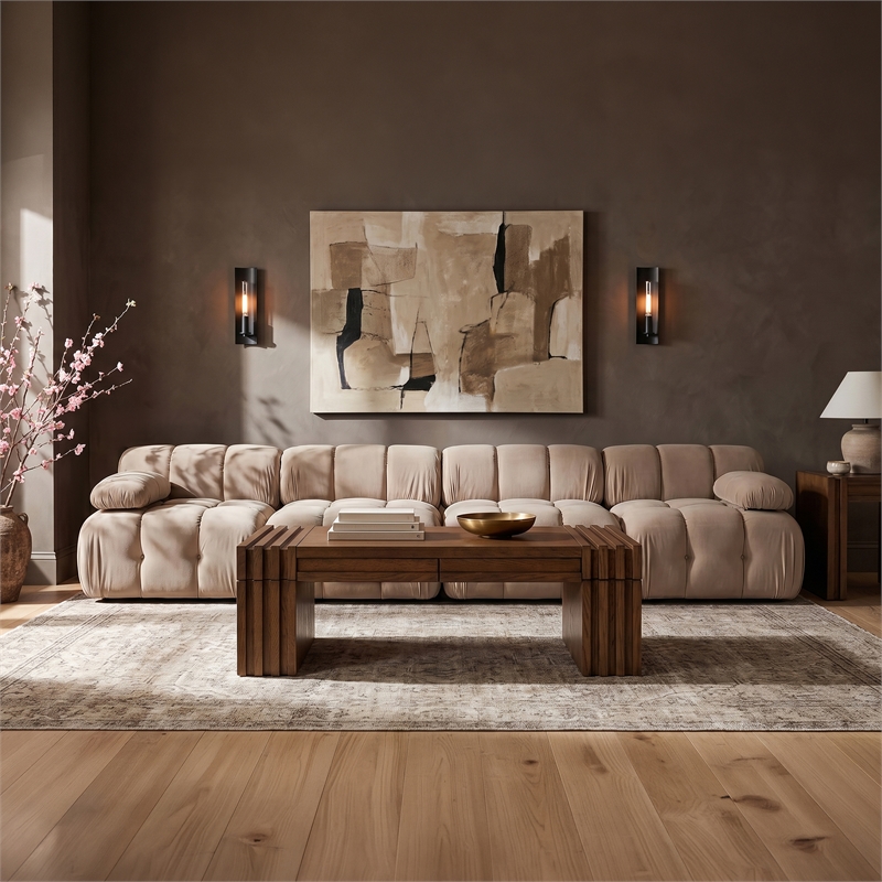 Meridian Furniture Orin Beige Velvet Performance Fabric 4 pc. Modular Sofa