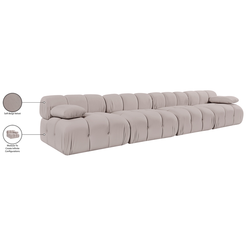 Meridian Furniture Orin Beige Velvet Performance Fabric 4 pc. Modular Sofa