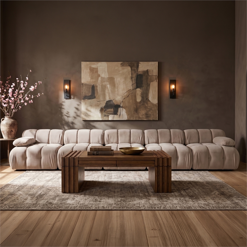 Meridian Furniture Orin Beige Velvet Performance Fabric 5 pc. Modular Sofa