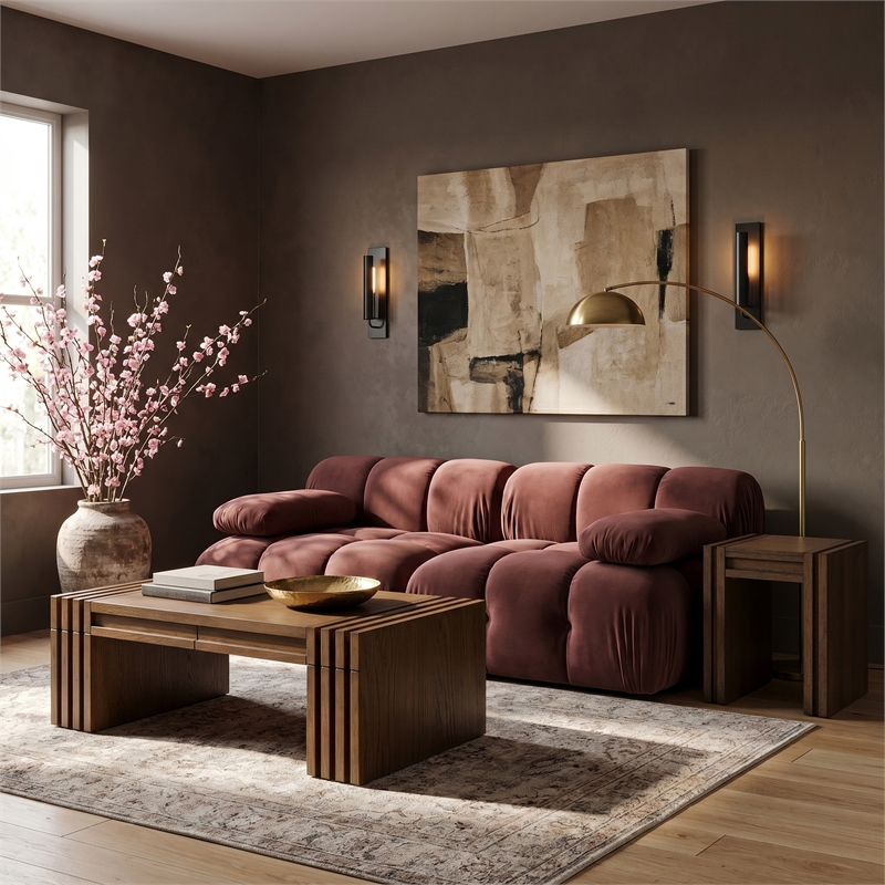 Meridian Furniture Orin Rose Velvet Performance Fabric 2 pc. Modular Sofa