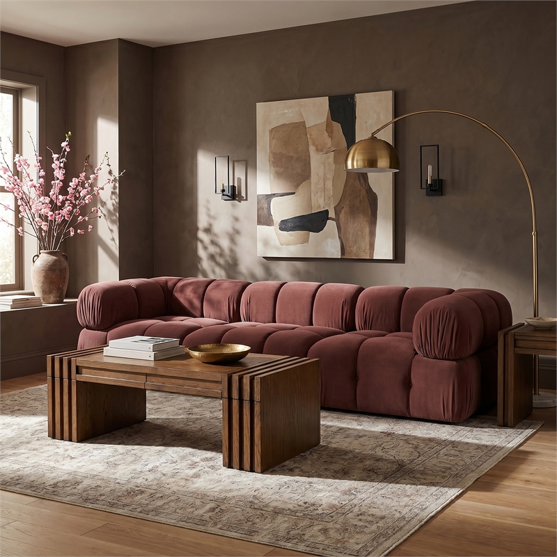 Meridian Furniture Orin Rose Velvet Performance Fabric 3 pc. Modular Sofa