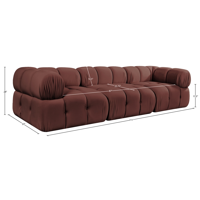 Meridian Furniture Orin Rose Velvet Performance Fabric 3 pc. Modular Sofa