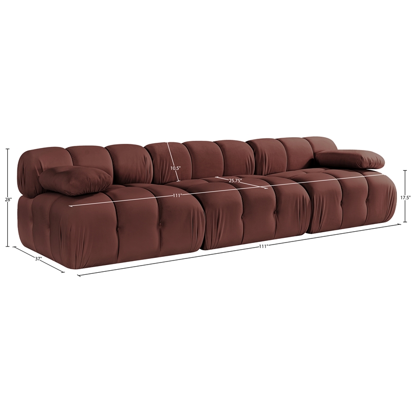 Meridian Furniture Orin Rose Velvet Performance Fabric 3 pc. Modular Sofa