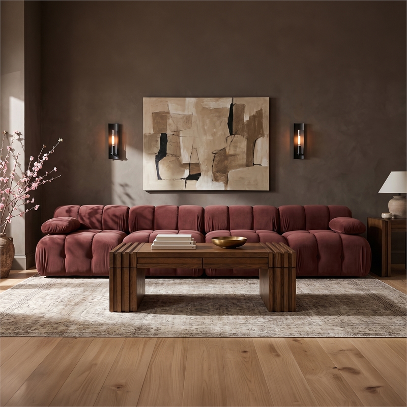 Meridian Furniture Orin Rose Velvet Performance Fabric 4 pc. Modular Sofa