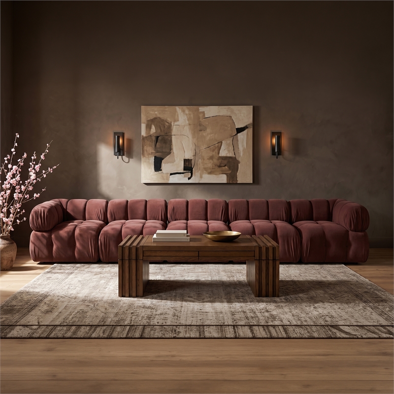 Meridian Furniture Orin Rose Velvet Performance Fabric 5 pc. Modular Sofa