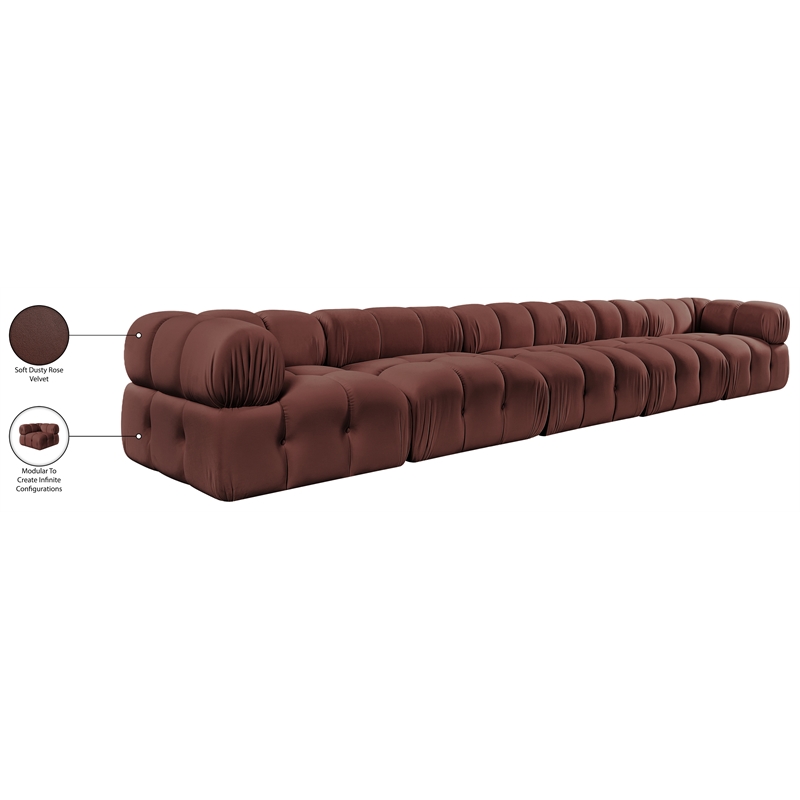 Meridian Furniture Orin Rose Velvet Performance Fabric 5 pc. Modular Sofa