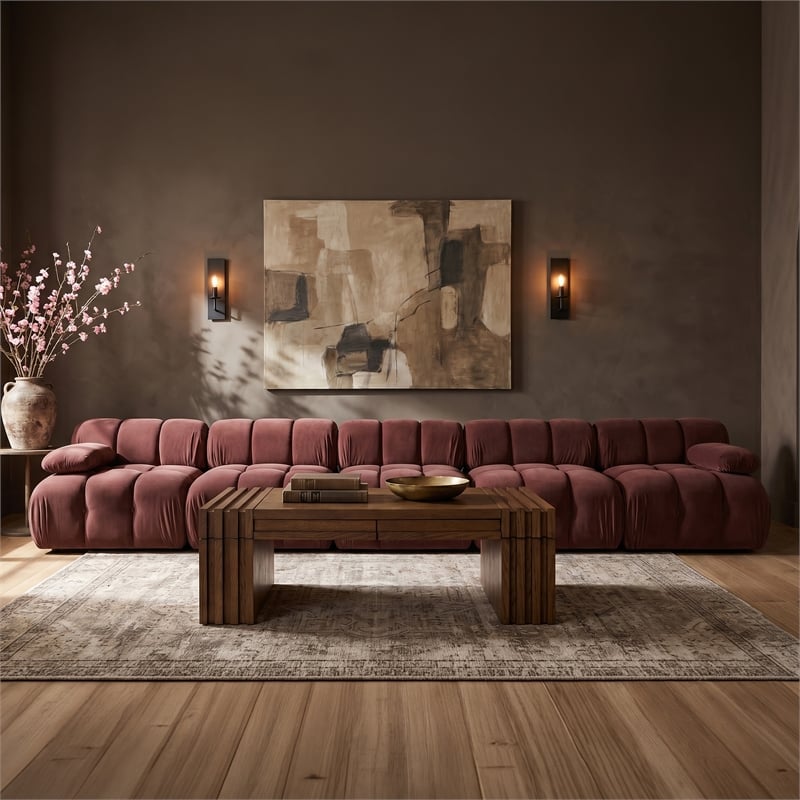 Meridian Furniture Orin Rose Velvet Performance Fabric 5 pc. Modular Sofa