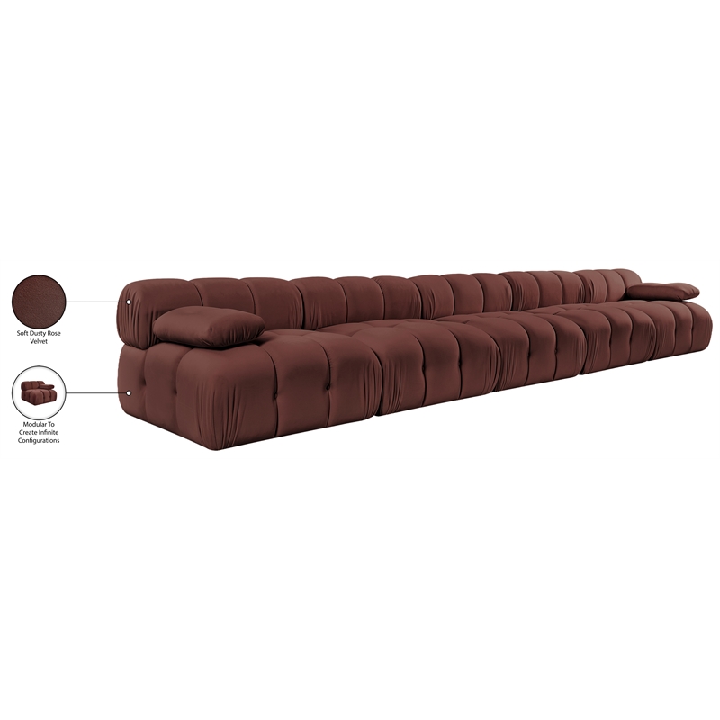 Meridian Furniture Orin Rose Velvet Performance Fabric 5 pc. Modular Sofa