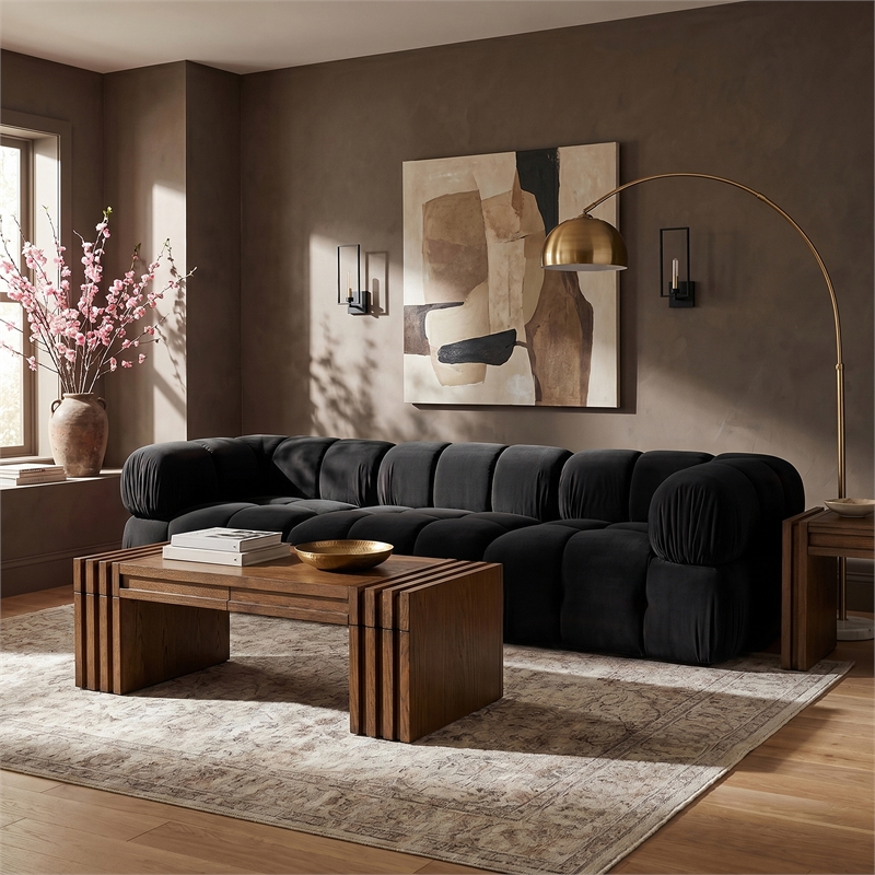 Meridian Furniture Orin Black Velvet Performance Fabric 3 pc. Modular Sofa
