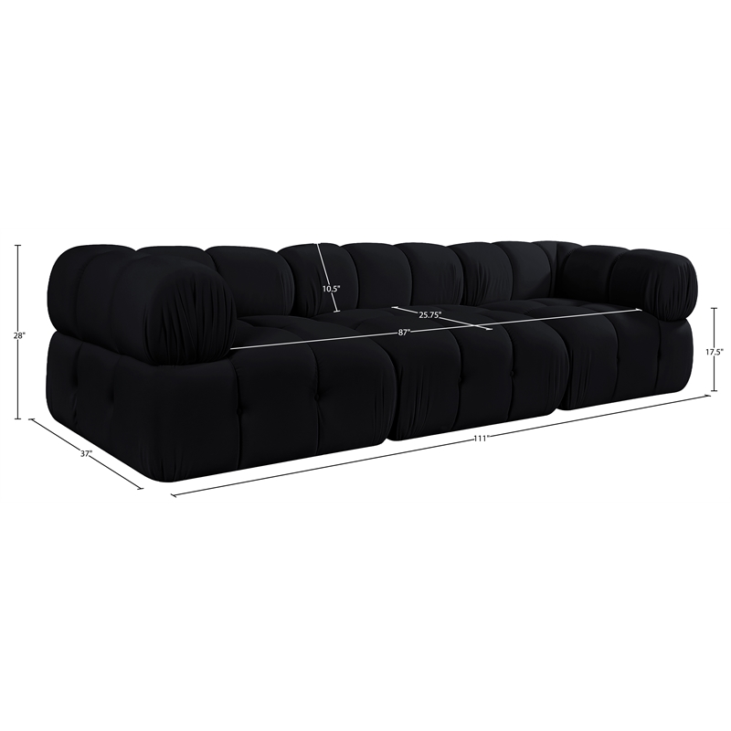 Meridian Furniture Orin Black Velvet Performance Fabric 3 pc. Modular Sofa