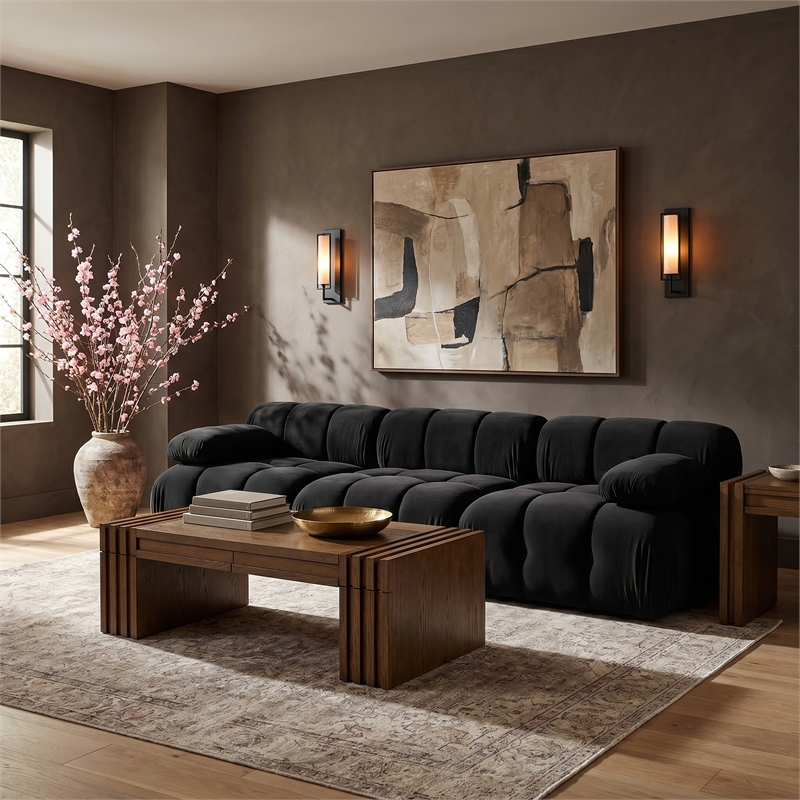 Meridian Furniture Orin Black Velvet Performance Fabric 3 pc. Modular Sofa