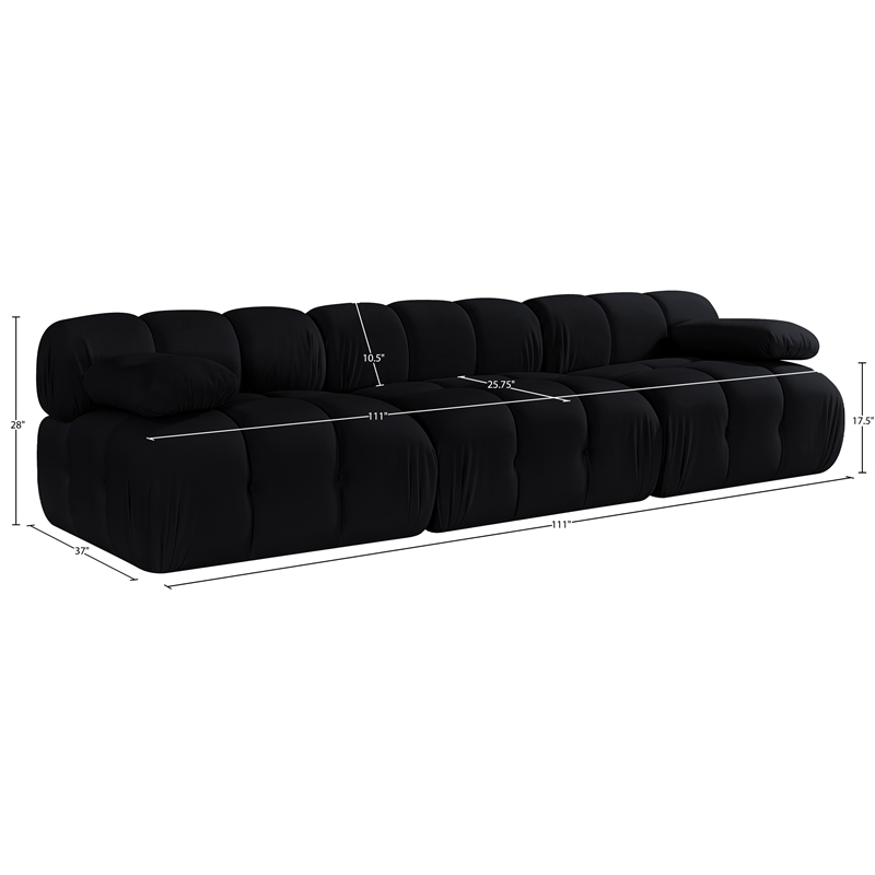 Meridian Furniture Orin Black Velvet Performance Fabric 3 pc. Modular Sofa