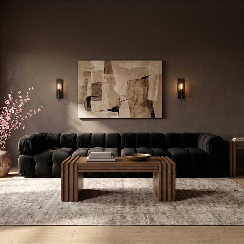 Meridian Furniture Orin Black Velvet Performance Fabric 4 pc. Modular Sofa