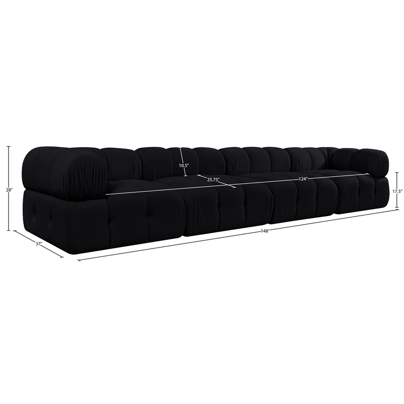 Meridian Furniture Orin Black Velvet Performance Fabric 4 pc. Modular Sofa