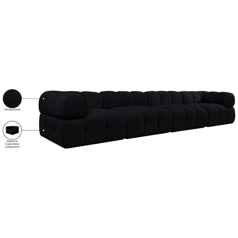 Meridian Furniture Orin Black Velvet Performance Fabric 4 pc. Modular Sofa