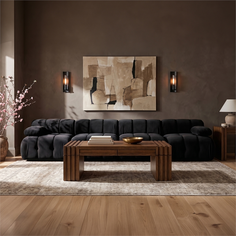 Meridian Furniture Orin Black Velvet Performance Fabric 4 pc. Modular Sofa