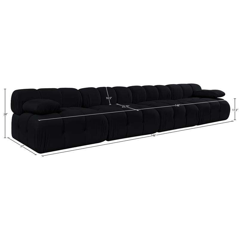 Meridian Furniture Orin Black Velvet Performance Fabric 4 pc. Modular Sofa