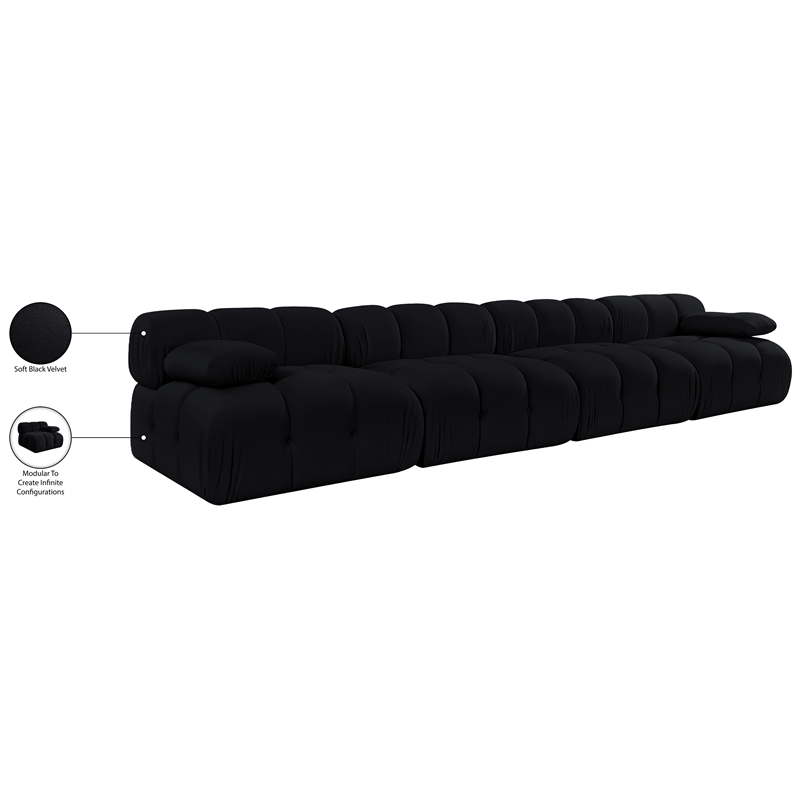 Meridian Furniture Orin Black Velvet Performance Fabric 4 pc. Modular Sofa