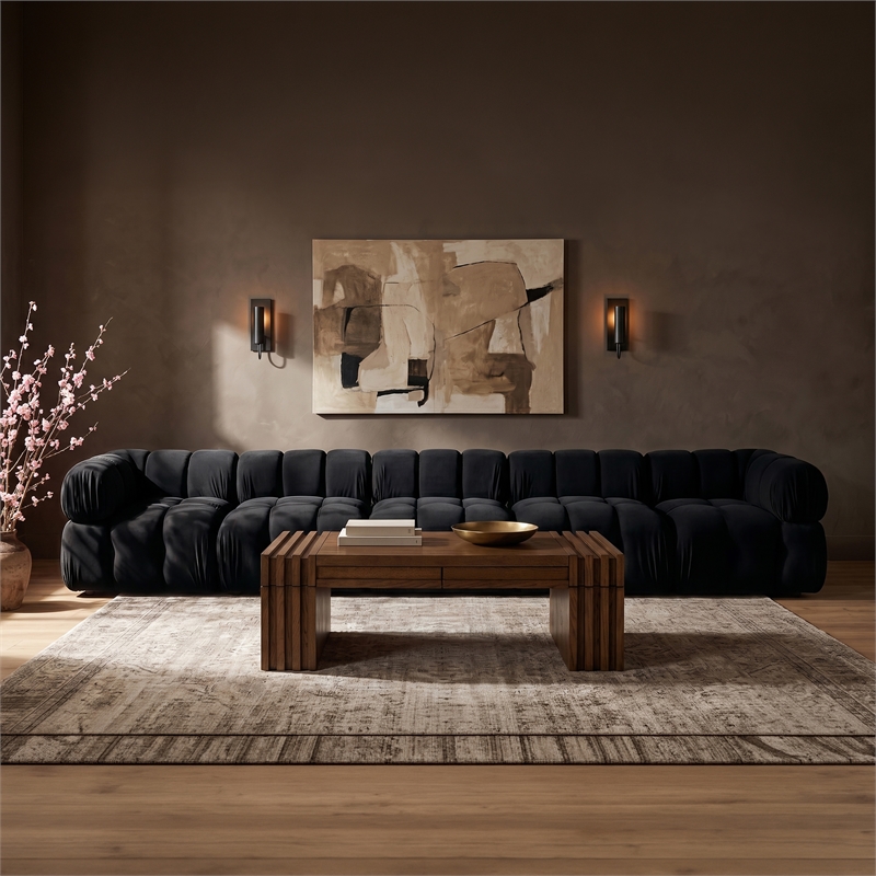 Meridian Furniture Orin Black Velvet Performance Fabric 5 pc. Modular Sofa