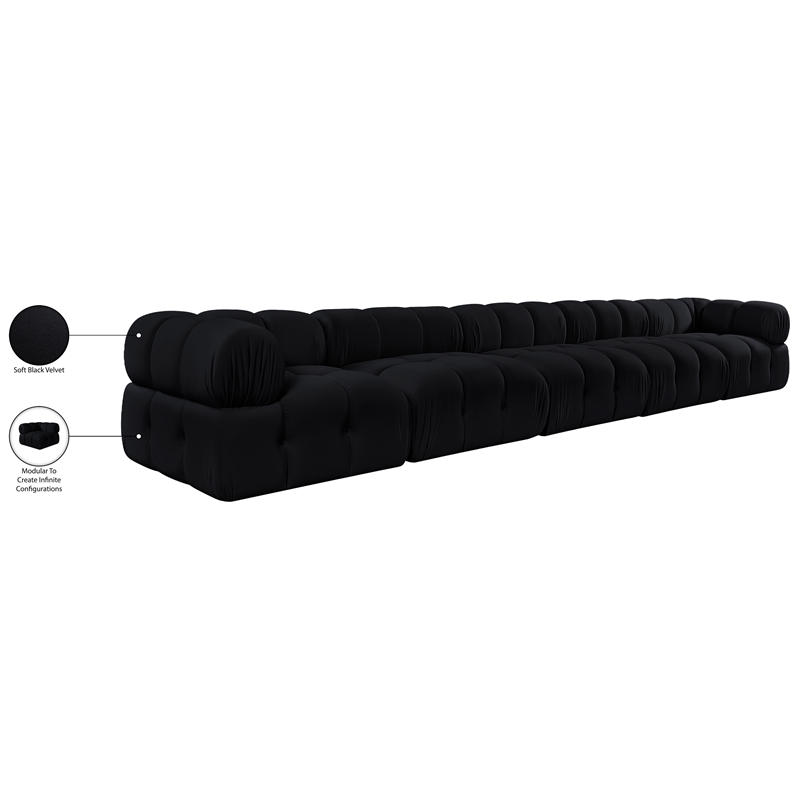 Meridian Furniture Orin Black Velvet Performance Fabric 5 pc. Modular Sofa