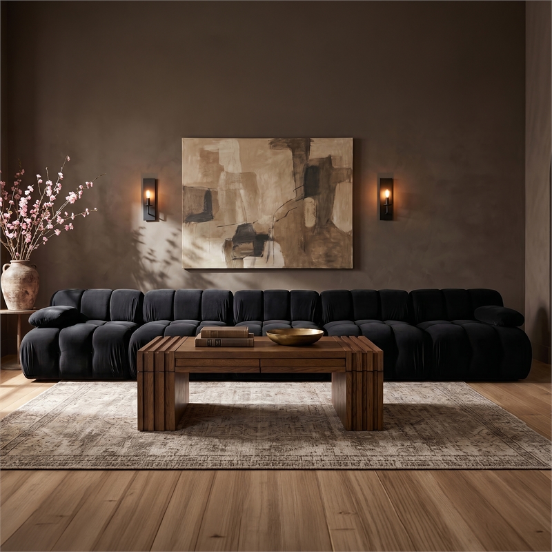 Meridian Furniture Orin Black Velvet Performance Fabric 5 pc. Modular Sofa